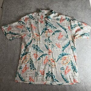 Windham Pointe 100% Rayon Black w Tropical Floral Print Mens XL Hawaiian Style